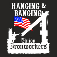 Union Ironworkers Hanging & Banging American Flag Pullover Hoodie Ladies Fitted T-shirt | Artistshot