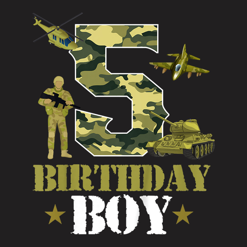 Kids 5th Birthday Military Themed Camo Boys 5 Yrs Old Soldier T Shirt T-shirt | Artistshot