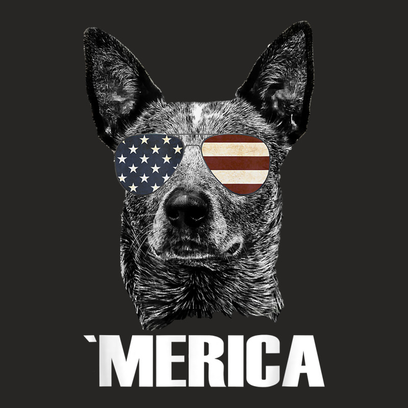 Merica Australian Cattle Dog With Usa Flag Sunglasses Gift T Shirt Ladies Fitted T-Shirt by fallenafsericebe | Artistshot