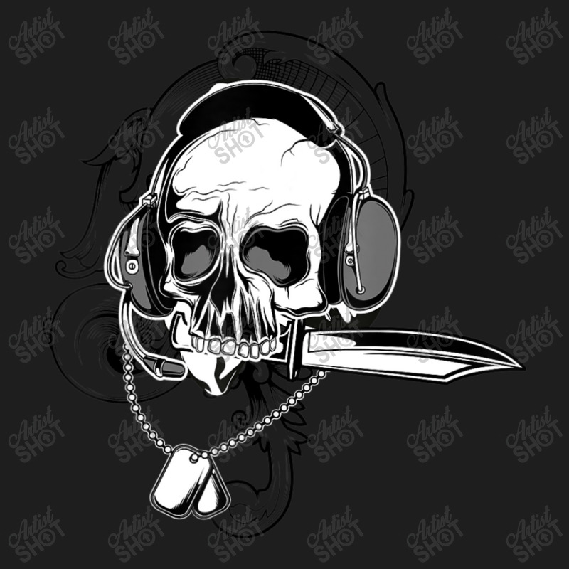 Skull Headphone Knife Dog Tag Costume Cool Halloween Classic T-shirt by BuenoBloom | Artistshot