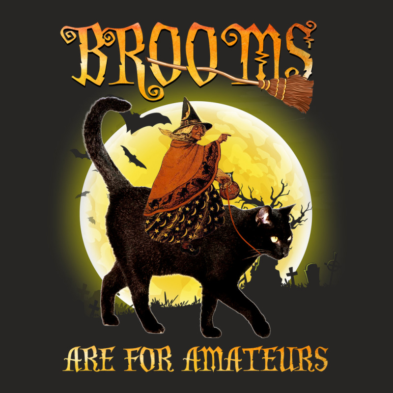 Black Cat Broom Are For Amateurs Halloween Ladies Fitted T-Shirt by pester | Artistshot