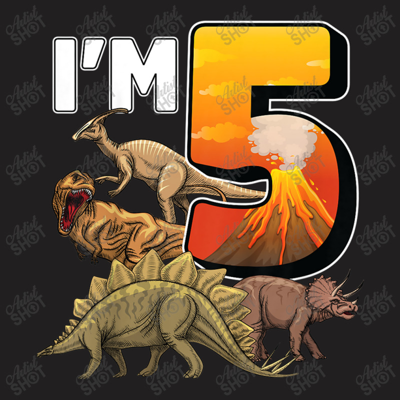 Kids 5 Year Old Dinosaurs Birthday 5th Party Paleontologist Boys Mens  T-shirt | Artistshot