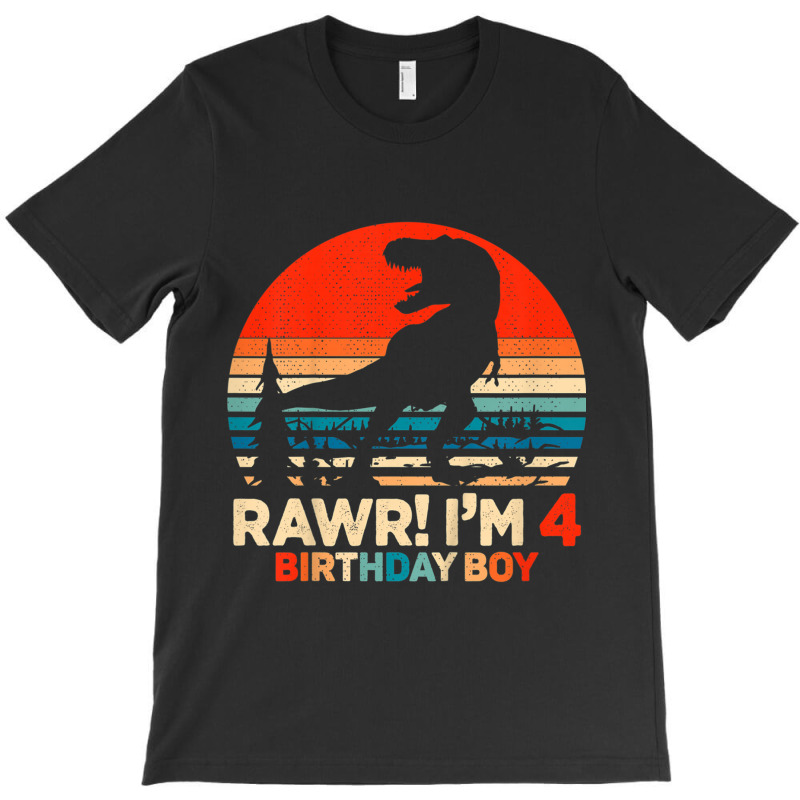 Kids Rawr I'm 4 T Rex 4 Year Old 4th Birthday Boy Dinosaur Party Music T-shirt | Artistshot