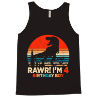 Kids Rawr I'm 4 T Rex 4 Year Old 4th Birthday Boy Dinosaur Party Music Tank Top | Artistshot