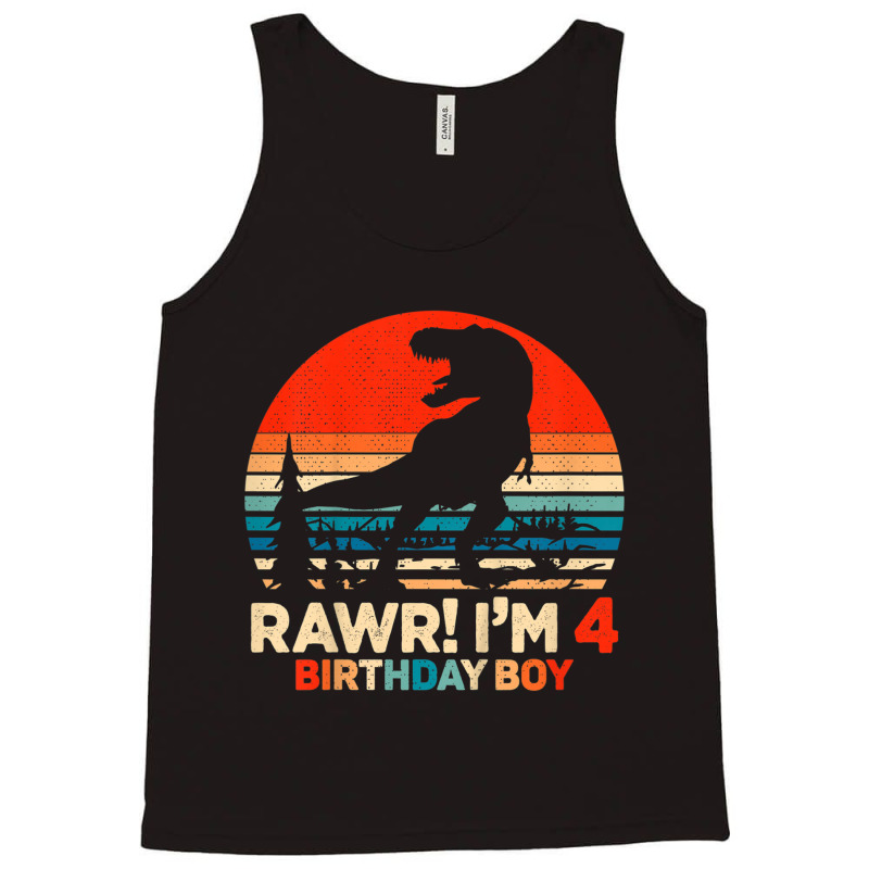 Kids Rawr I'm 4 T Rex 4 Year Old 4th Birthday Boy Dinosaur Party Music Tank Top | Artistshot