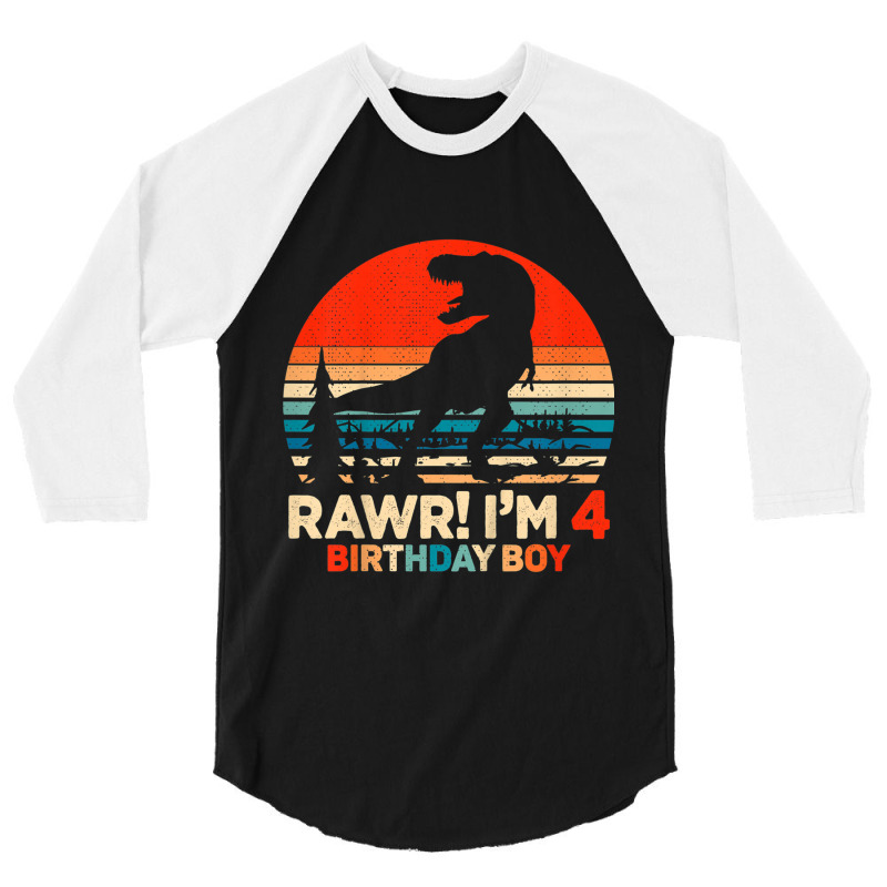 Kids Rawr I'm 4 T Rex 4 Year Old 4th Birthday Boy Dinosaur Party Music 3/4 Sleeve Shirt | Artistshot