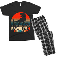 Kids Rawr I'm 4 T Rex 4 Year Old 4th Birthday Boy Dinosaur Party Music Men's T-shirt Pajama Set | Artistshot