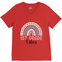 First Grade Vibes 1st Grade First Day Of School Rainbow V-neck Tee | Artistshot