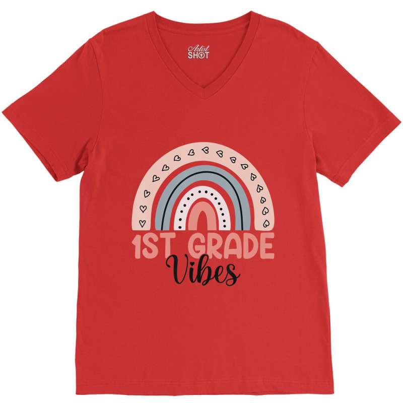 First Grade Vibes 1st Grade First Day Of School Rainbow V-neck Tee | Artistshot