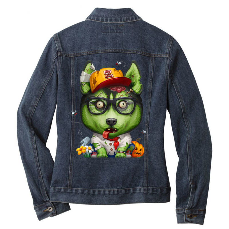 Siberian Husky Zombie Halloween Ladies Denim Jacket by BuenoBloom | Artistshot