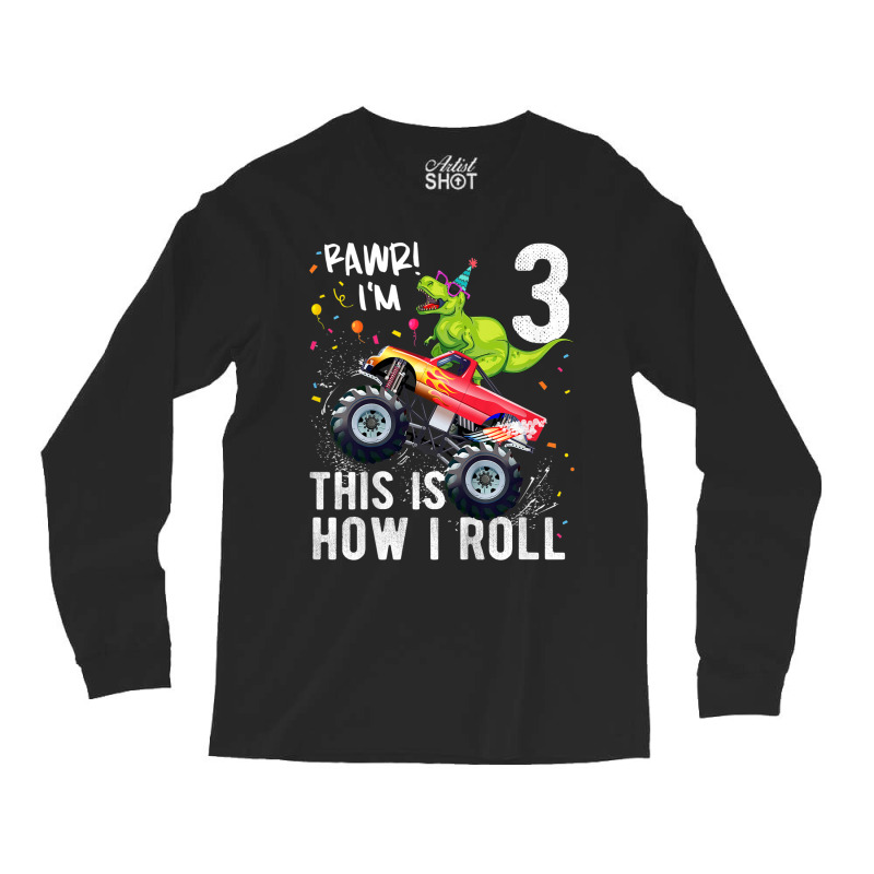 Kids T Rex Dinosaur Monster Truck 3rd Birthday Boys And Girls Design C Long Sleeve Shirts | Artistshot