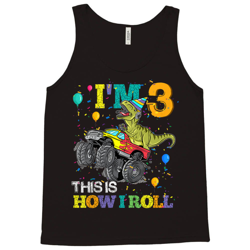 Kids T Rex Dinosaur Monster Truck 3rd Birthday Boys And Girls Games Ch Tank Top | Artistshot