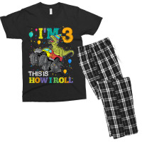 Kids T Rex Dinosaur Monster Truck 3rd Birthday Boys And Girls Games Ch Men's T-shirt Pajama Set | Artistshot