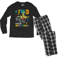 Kids T Rex Dinosaur Monster Truck 3rd Birthday Boys And Girls Games Ch Men's Long Sleeve Pajama Set | Artistshot