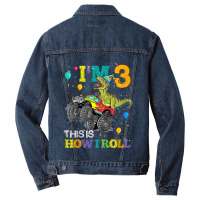 Kids T Rex Dinosaur Monster Truck 3rd Birthday Boys And Girls Games Ch Men Denim Jacket | Artistshot