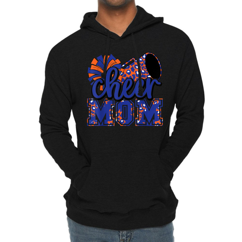 Cheer Mom Blue Orange Leopard Cheer Poms & Megaphone Mens Womens Lightweight Hoodie by HailieDesign | Artistshot