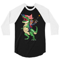 Machine Gun Trump On T Rex Dinosaur With American Flag Women My Favori 3/4 Sleeve Shirt | Artistshot