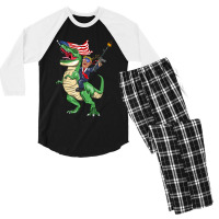 Machine Gun Trump On T Rex Dinosaur With American Flag Women My Favori Men's 3/4 Sleeve Pajama Set | Artistshot