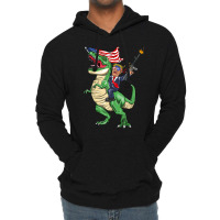 Machine Gun Trump On T Rex Dinosaur With American Flag Women My Favori Lightweight Hoodie | Artistshot