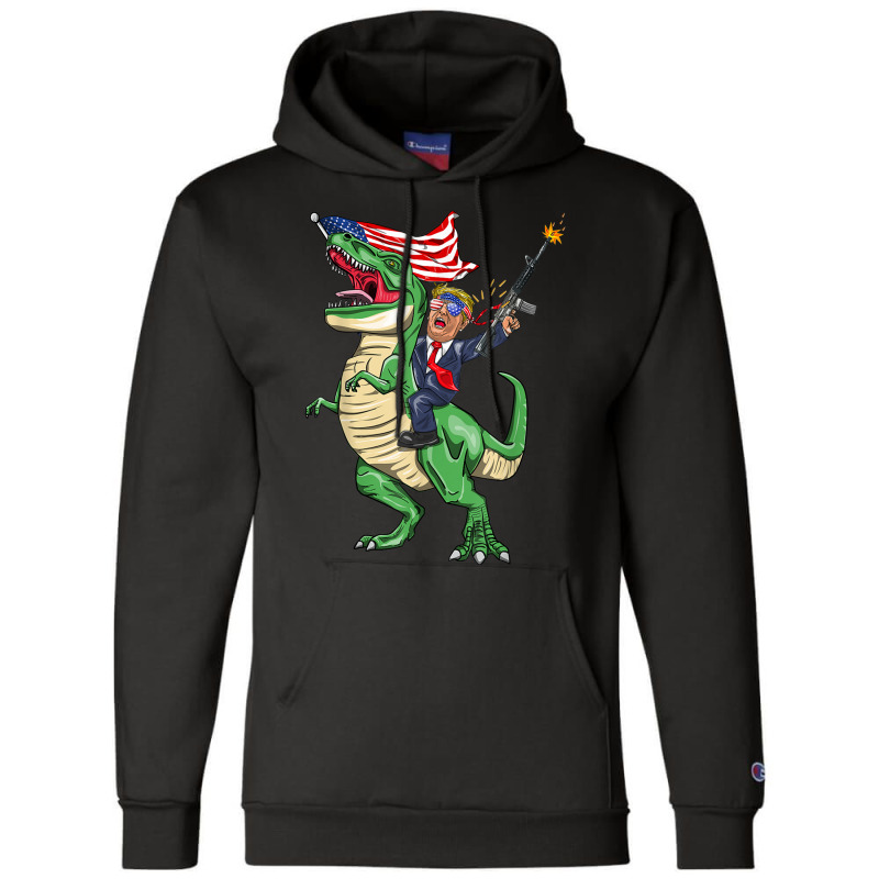 Machine Gun Trump On T Rex Dinosaur With American Flag Women My Favori Champion Hoodie | Artistshot