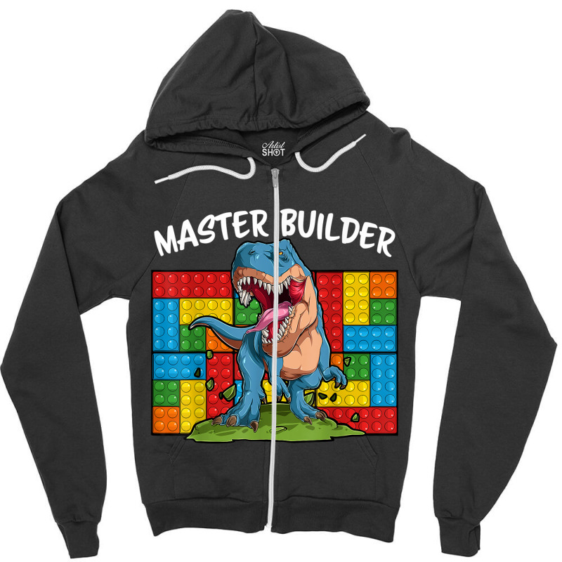 Master Builder Funny Building Blocks T-rex Dinosaur Characters Video G Zipper Hoodie by JazmineDesign | Artistshot