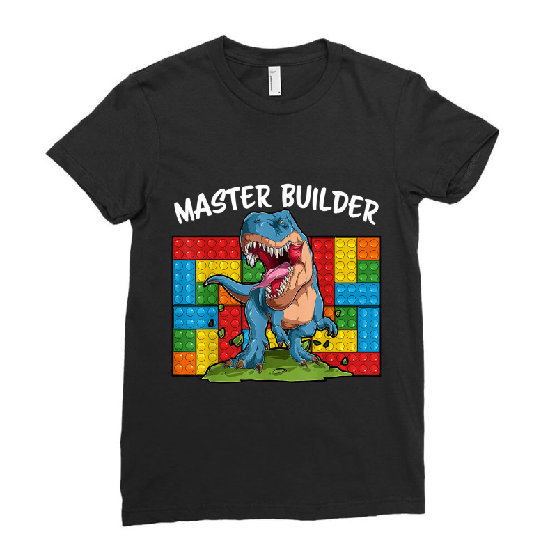 Master Builder Funny Building Blocks T-rex Dinosaur Characters Video G Ladies Fitted T-Shirt by JazmineDesign | Artistshot