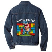 Master Builder Funny Building Blocks T-rex Dinosaur Characters Video G Men Denim Jacket | Artistshot