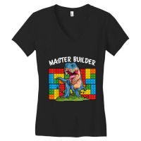 Master Builder Funny Building Blocks T-rex Dinosaur Characters Video G Women's V-neck T-shirt | Artistshot