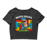 Master Builder Funny Building Blocks T-rex Dinosaur Characters Video G Crop Top | Artistshot