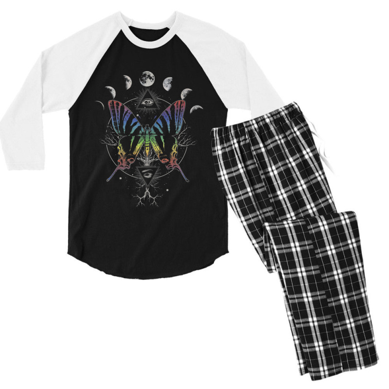 Moon Cycle Rainbow Butterfly Circle Men's 3/4 Sleeve Pajama Set | Artistshot