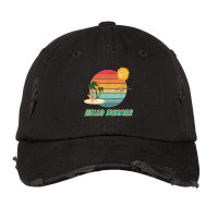 Hello Summer Vacation Palm Tree Sun Birds And Sea Vintage Cap | Artistshot