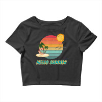 Hello Summer Vacation Palm Tree Sun Birds And Sea Crop Top | Artistshot