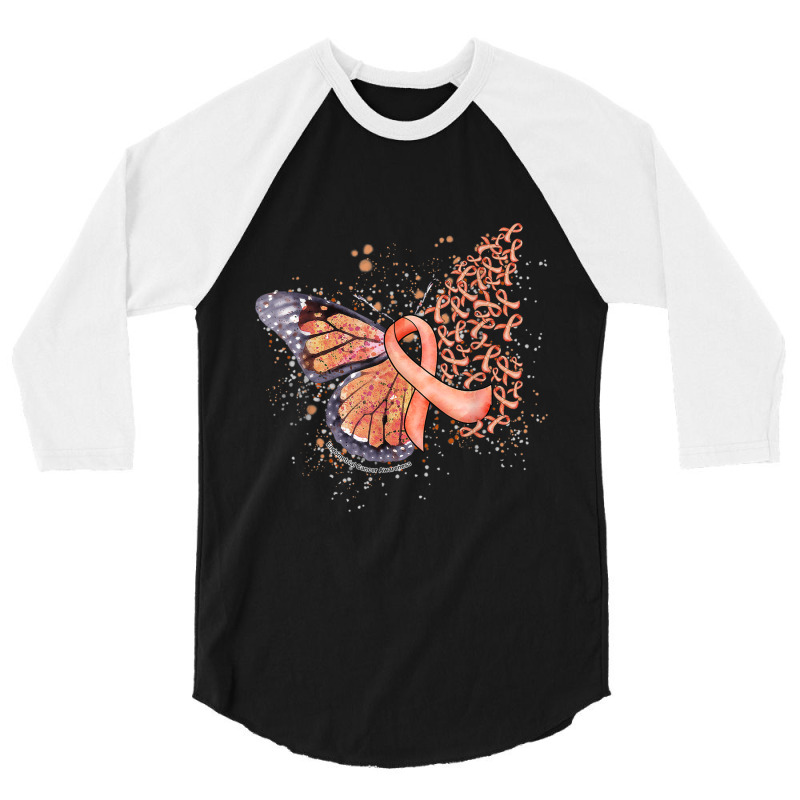 Peach Ribbon Endometrial Cancer Awareness Dripping Butterfly 3/4 Sleeve Shirt by AntoineDesign | Artistshot