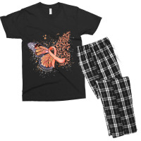 Peach Ribbon Endometrial Cancer Awareness Dripping Butterfly Men's T-shirt Pajama Set | Artistshot