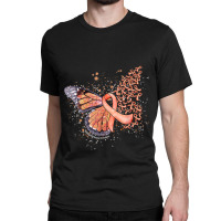 Peach Ribbon Endometrial Cancer Awareness Dripping Butterfly Classic T-shirt | Artistshot