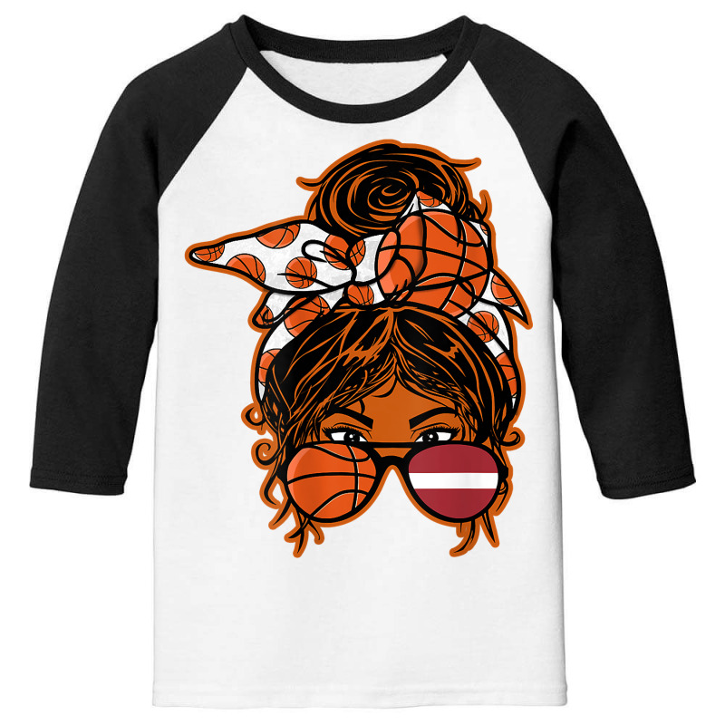 Latvia Brown Skin Basketball Fan Latvian Messy Bun Hair Girl T Shirt Youth 3/4 Sleeve by pickengtwrentv | Artistshot