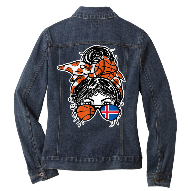 Iceland Basketball Lovers Messy Bun Hair Girl Icelandic Flag T Shirt Ladies Denim Jacket by sowleomballoucgp | Artistshot