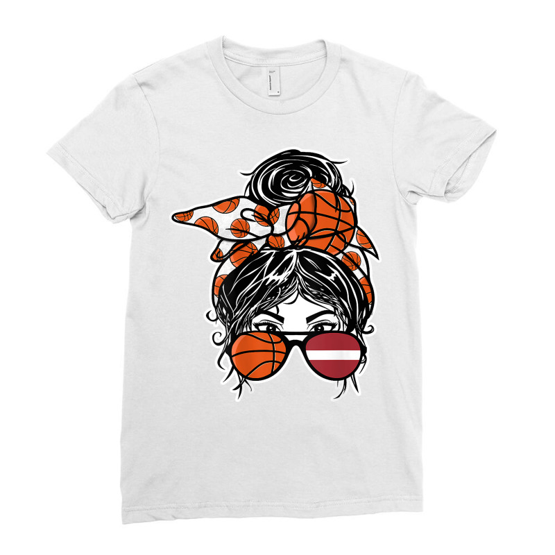 Latvian Messy Bun Hair Girl Latvia Basketball Fans Jersey T Shirt Ladies Fitted T-Shirt by pickengtwrentv | Artistshot