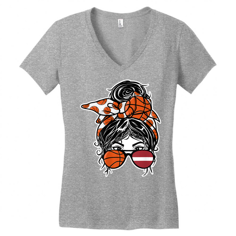 Latvian Messy Bun Hair Girl Latvia Basketball Fans Jersey T Shirt Women's V-Neck T-Shirt by pickengtwrentv | Artistshot