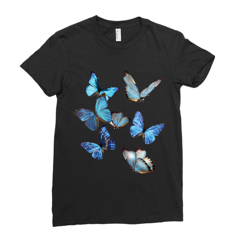 Womens Blue Morpho Butterfly Swarm Lepidoptera Entomology Ladies Fitted T-Shirt by AntoineDesign | Artistshot