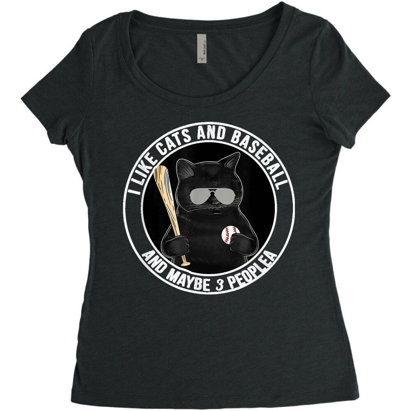 I Like The Cats And Baseball And Maybe 3 People Blackie Cat Women's Triblend Scoop T-shirt by LeonelSalas | Artistshot