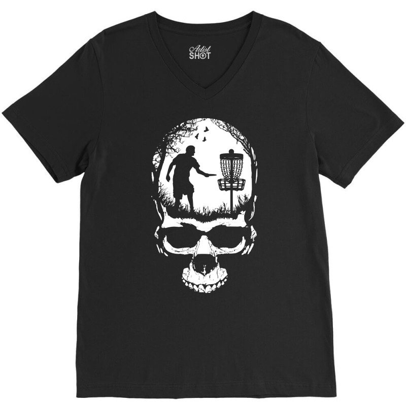 Disc Golf Skull Sunset Halloween T  Shirt Disc Golf Skull Player Retro V-neck Tee | Artistshot