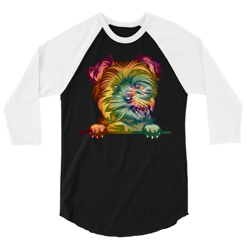 Dog Yorkie Tie Dye Color Peeking T  Shirt Animal Dog Yorkie Tie Dye Co 3/4 Sleeve Shirt | Artistshot