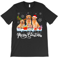 Golden Retriever Dog Merry Christmas Golden Retriever Santa Light Rein T-shirt | Artistshot