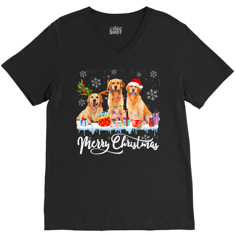 Golden Retriever Dog Merry Christmas Golden Retriever Santa Light Rein V-neck Tee | Artistshot