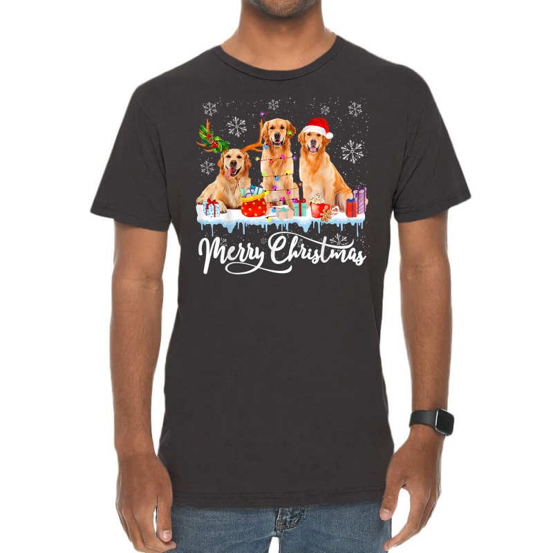 Golden Retriever Dog Merry Christmas Golden Retriever Santa Light Rein Vintage T-shirt | Artistshot