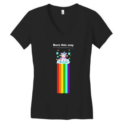Lgbt Rainbow Pride   Born This Way Women's V-neck T-shirt Designed By Badaudesign