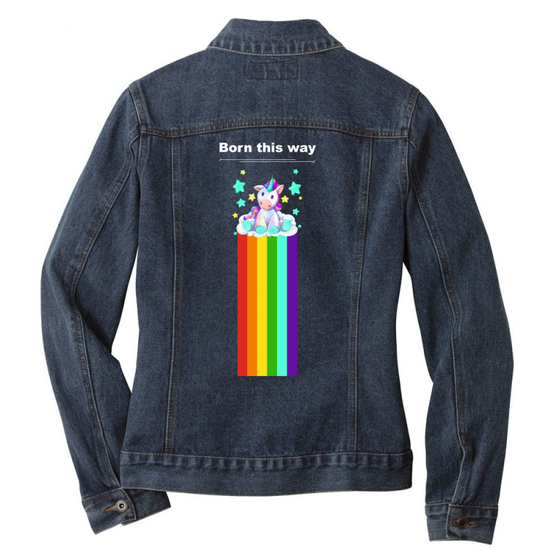 Lgbt Rainbow Pride Born This Way Ladies Denim Jacket. By Artistshot