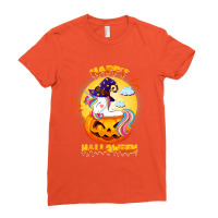 Happy Halloween Cute Candy Corn Unicorn With Witch Hat Girls Ladies Fitted T-shirt | Artistshot