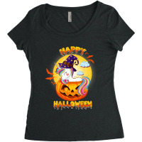 Happy Halloween Cute Candy Corn Unicorn With Witch Hat Girls Women's Triblend Scoop T-shirt | Artistshot